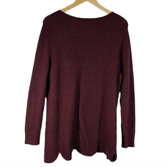 Lane Bryant Burgundy Scalloped Hem Sparkly all‎ over Size 20 Long Sleeve Top - Picture 2 of 4